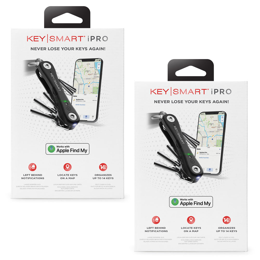 KeySmart iPro - Rechargable Compact Trackable Key Holder, with LED Flashlight and Bottle Opener  - Black - 2 Pack