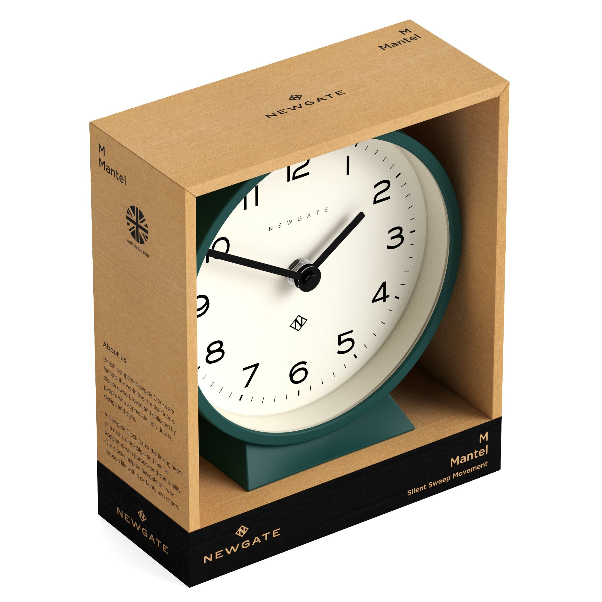 Silent-Sweep Matte Green Mantel Clock, Acrylic Case