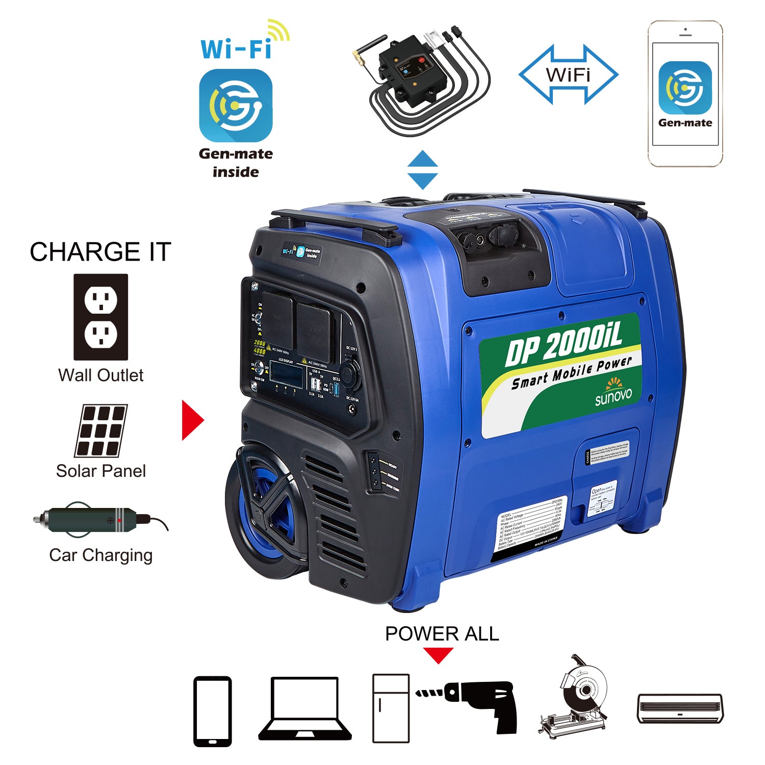 2000W Solar Inverter Portable Power Station, LCD Display