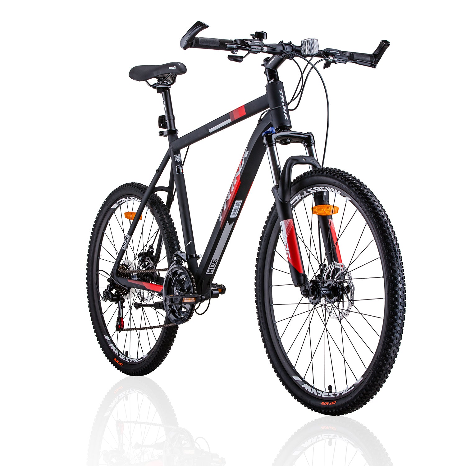 Trinx MTB Mens Mountain Bike 26 inch Shimano Gear 21-Speed Colour: Matt Black White/Red Size Of Frame: 17 inches