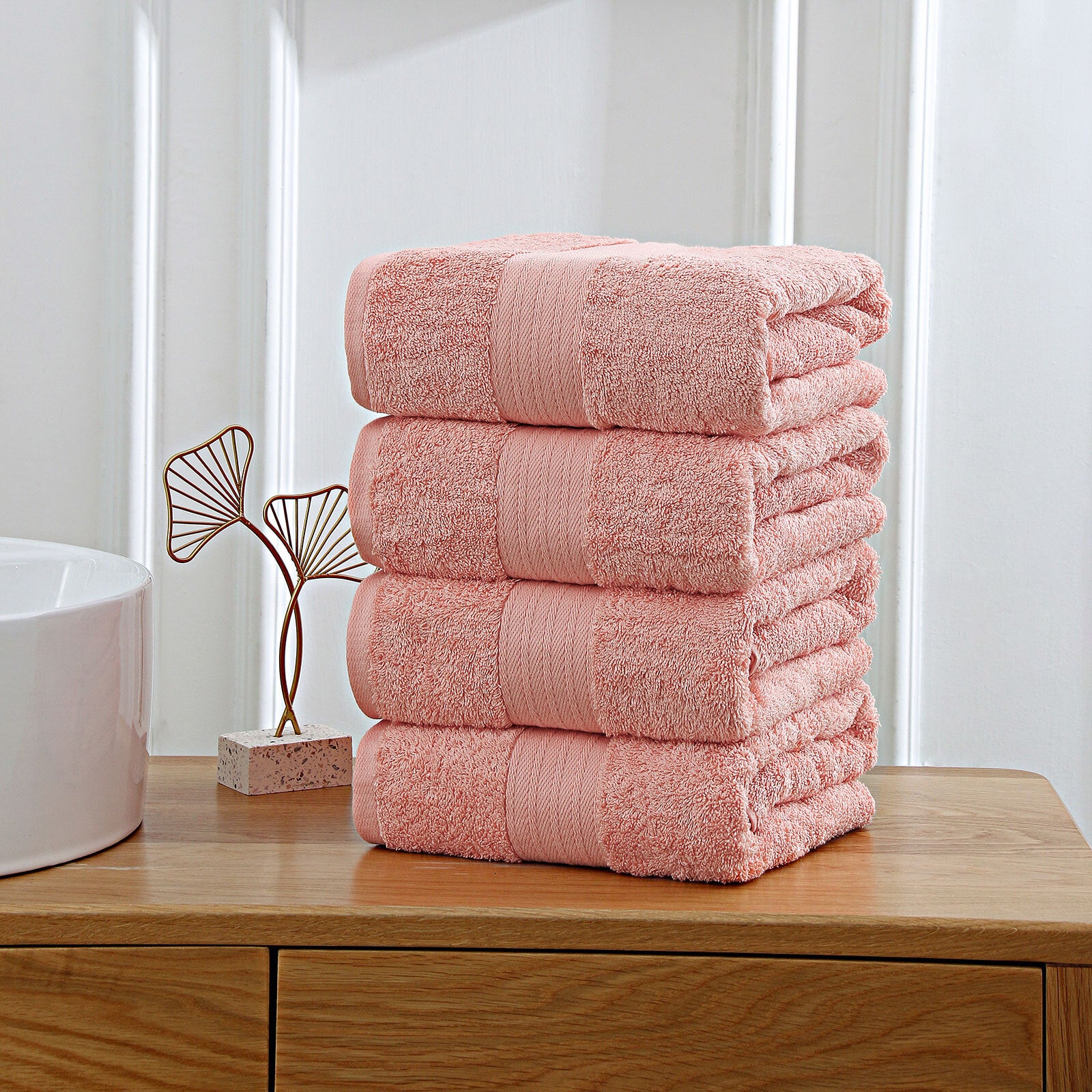 Linenland 4 Piece Cotton Bath Towels Set - Coral