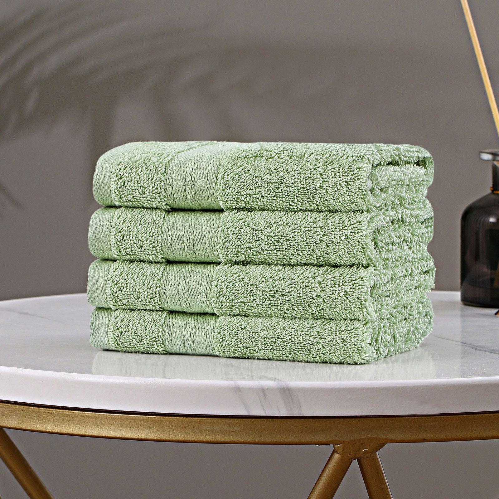 Sage Green 4-Piece Bath Towel Set, Highly Absorbent, Cotton