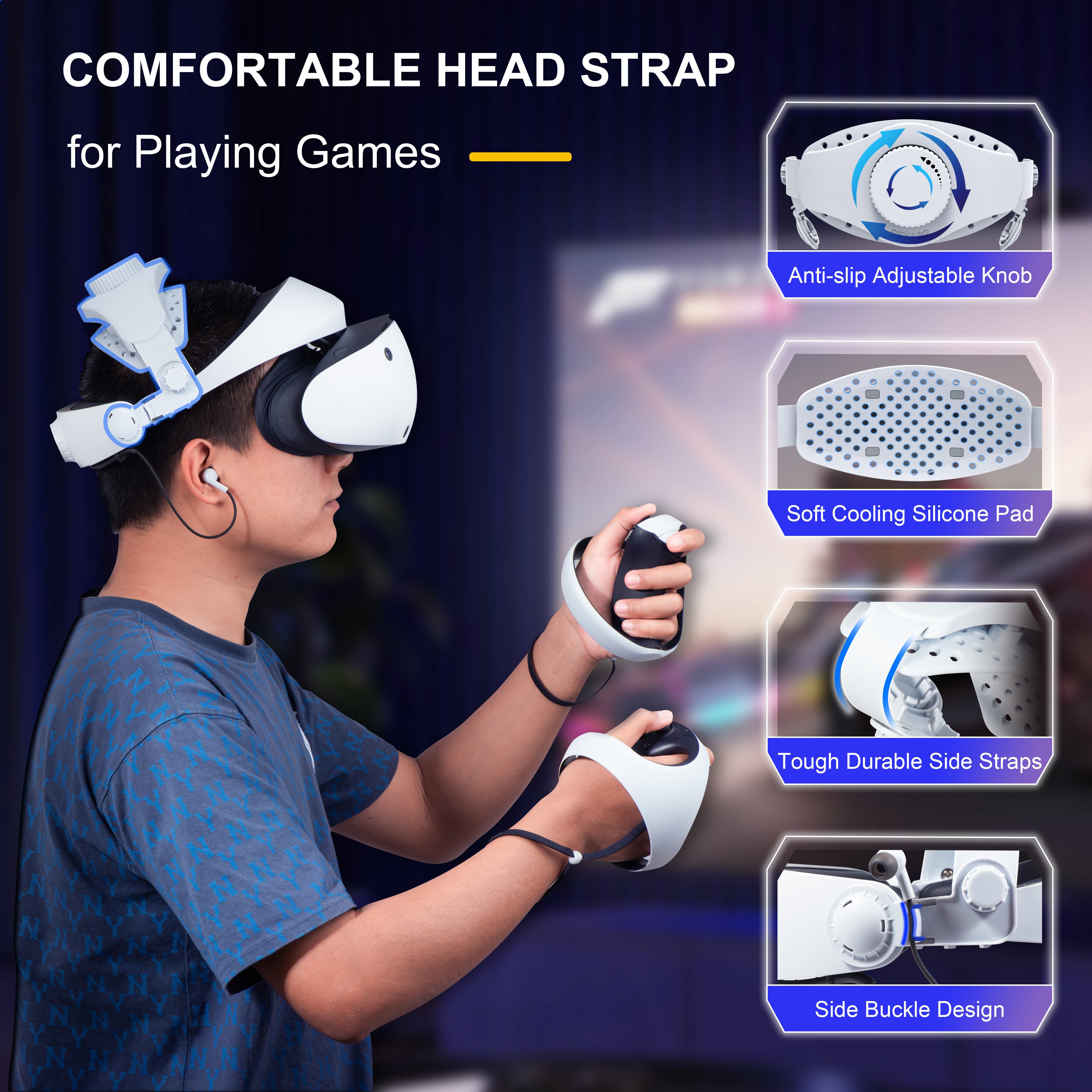 Adjustable Lightweight PS VR2 Head Strap, Reduced Pressure