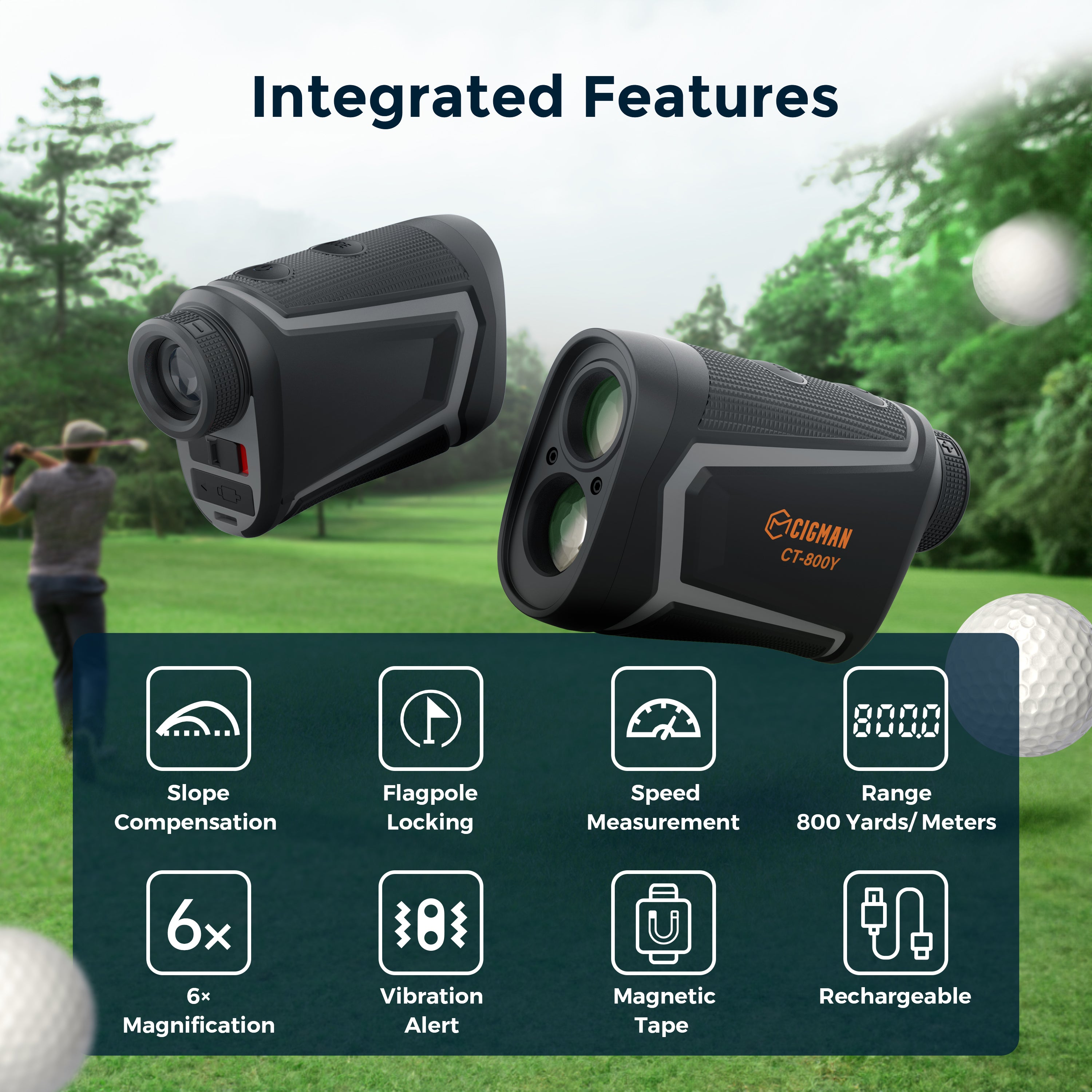 CIGMAN Golf Range Finder 800 Yards Laser Golf Rangefinder with Slope CT-800Y