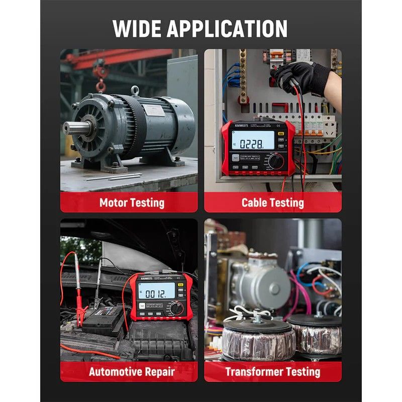 KAIWEETS Megohmmeter, Insulation Resistance Tester, Up to 100GΩ, 50V/100V/250V/500V/1000V, One-Touch DAR/PI, with AC/DC Voltage Testing for Motors, Solar, HVAC