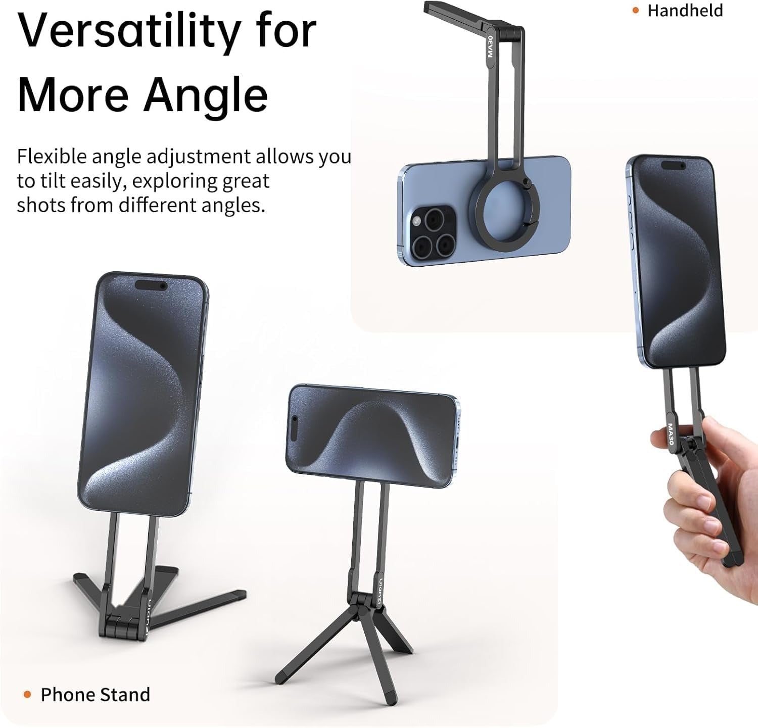 ULANZI MA30 Magnetic Phone Tripod Stand for iPhone - Aluminium Maglock Smartphone Mini Tripod Pocket Cell Phone Stand Dual-Sided Magnet Quick Mount Compatible with iPhone 16 15 14 13 12 Magsafe Grey