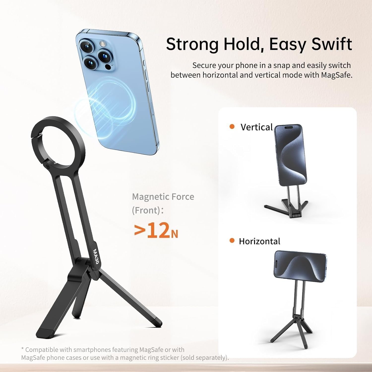 ULANZI MA30 Magnetic Phone Tripod Stand for iPhone - Aluminium Maglock Smartphone Mini Tripod Pocket Cell Phone Stand Dual-Sided Magnet Quick Mount Compatible with iPhone 16 15 14 13 12 Magsafe Yellow