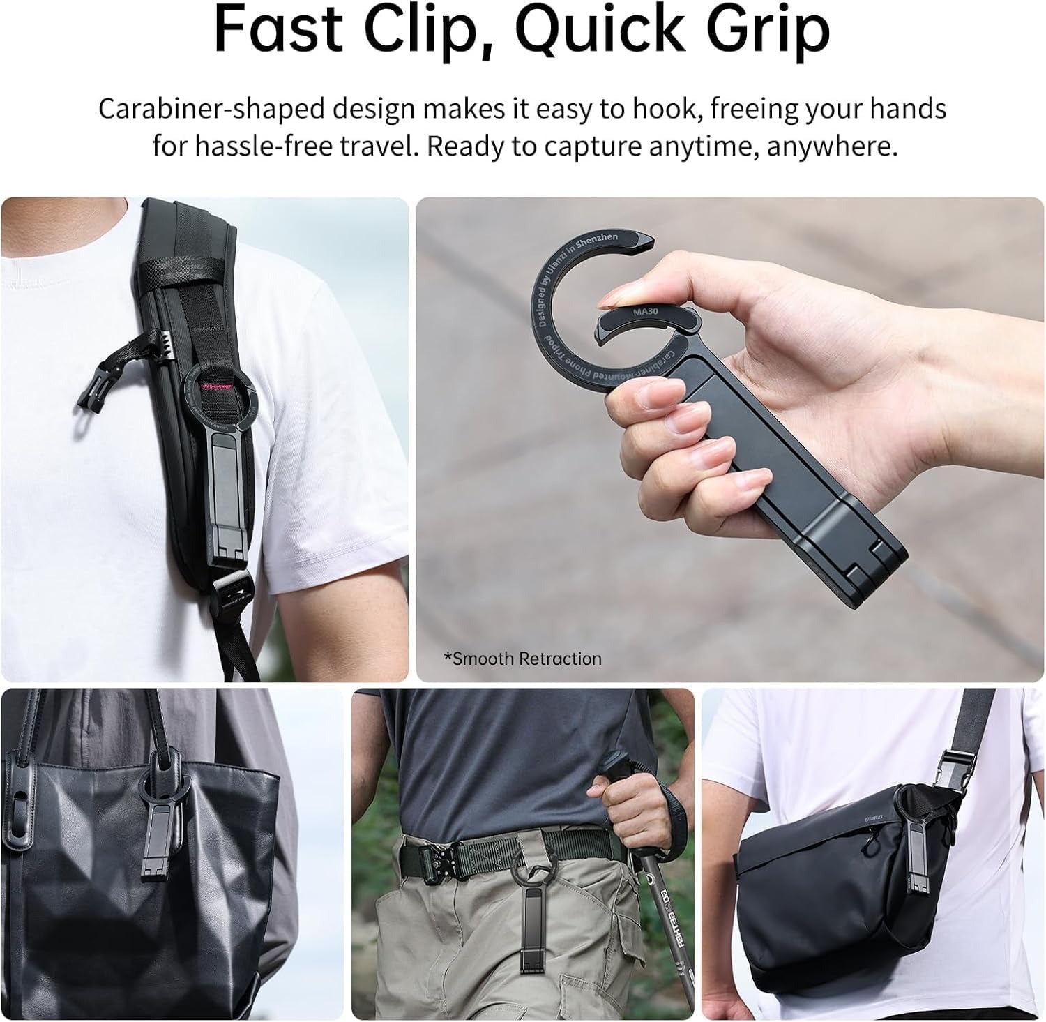 ULANZI MA30 Magnetic Phone Tripod Stand for iPhone - Aluminium Maglock Smartphone Mini Tripod Pocket Cell Phone Stand Dual-Sided Magnet Quick Mount Compatible with iPhone 16 15 14 13 12 Magsafe Dark Grey