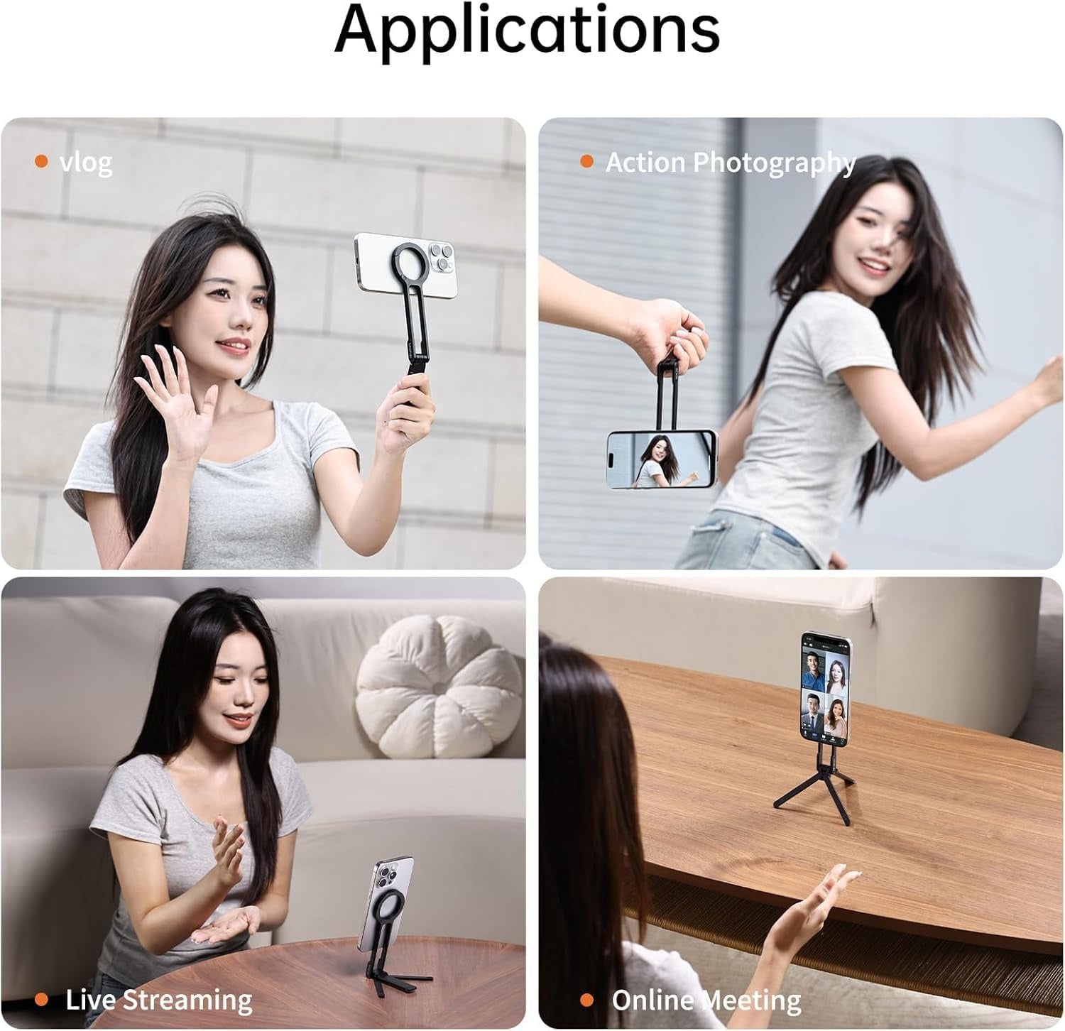 ULANZI MA30 Magnetic Phone Tripod Stand for iPhone - Aluminium Maglock Smartphone Mini Tripod Pocket Cell Phone Stand Dual-Sided Magnet Quick Mount Compatible with iPhone 16 15 14 13 12 Magsafe Dark Grey