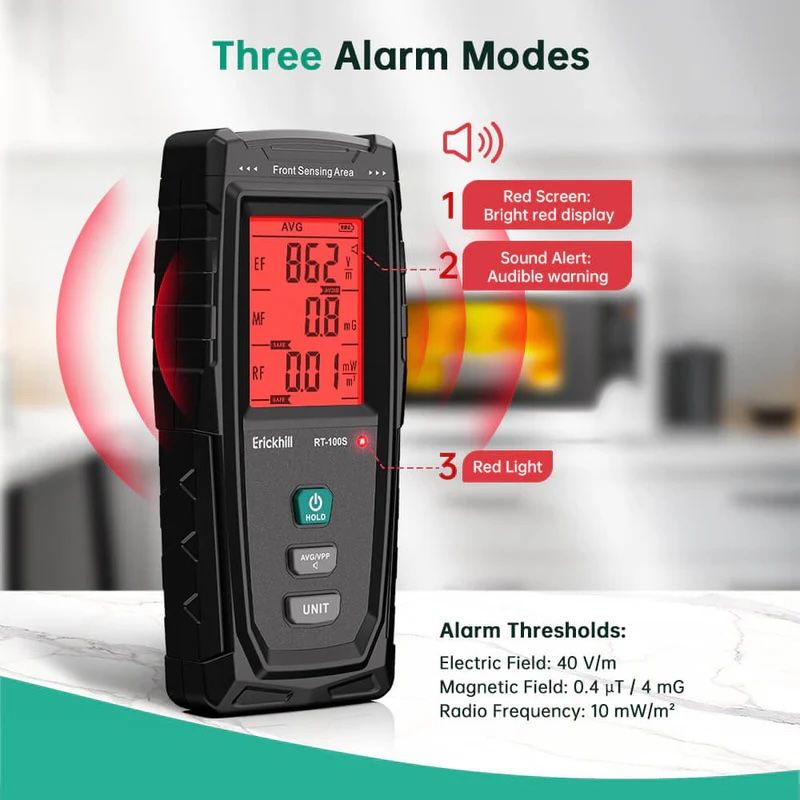 ERICKHILL 3 in 1 EMF Detector, Electromagnetic Field Radiation Detector for EF, RF, MF, WiFi,5G Signal,Triple Alarm Modes, Type-C Charging, EMF Meter for Home, Office, and Paranormal Investigation