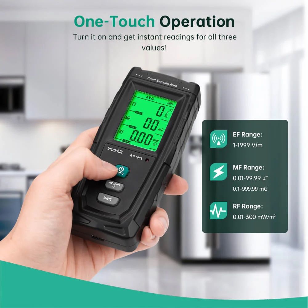 ERICKHILL 3 in 1 EMF Detector, Electromagnetic Field Radiation Detector for EF, RF, MF, WiFi,5G Signal,Triple Alarm Modes, Type-C Charging, EMF Meter for Home, Office, and Paranormal Investigation