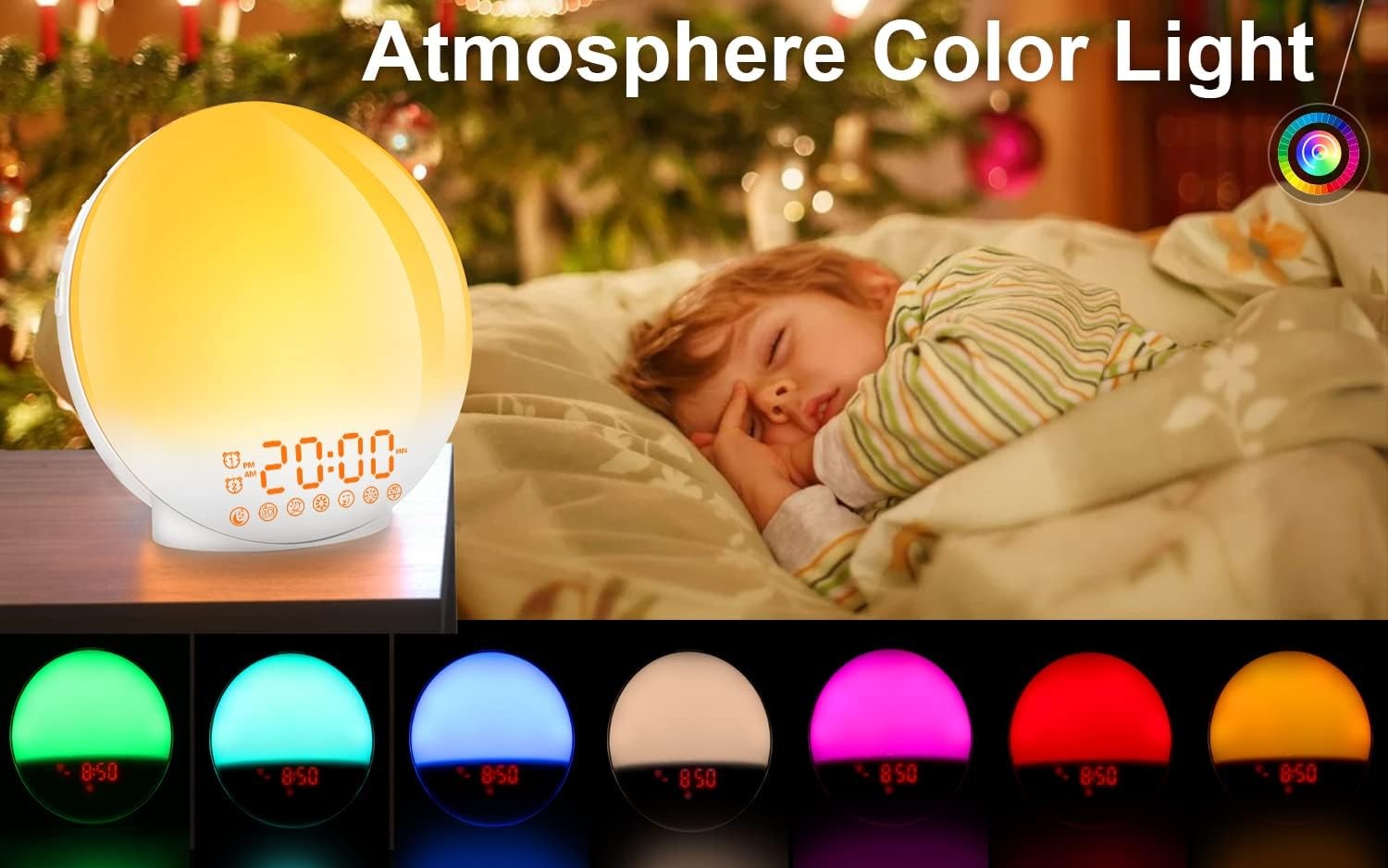 Sunrise Alarm Clock Wake Up Light, Dual Alarms, 20 Brightness Levels