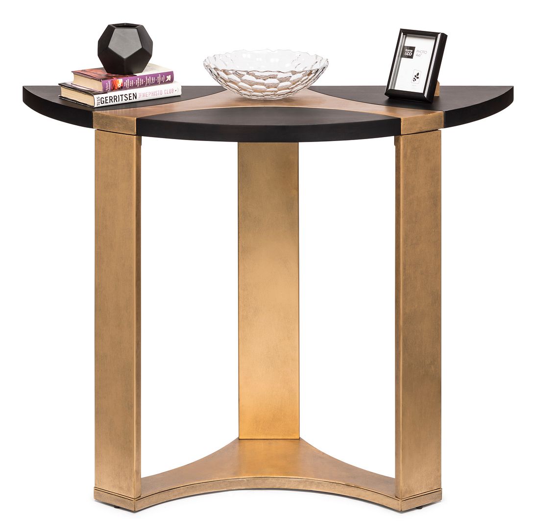 Brass & Black Half Round Wood Console Table - 120cm