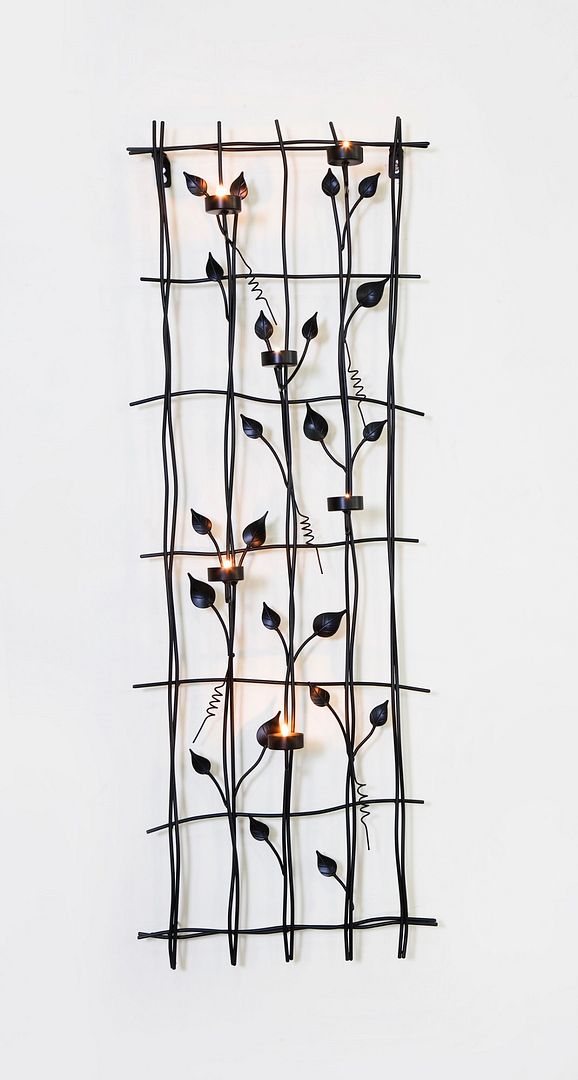 Leaf Style Black Metal Wall Art with 6 Tealight Holders