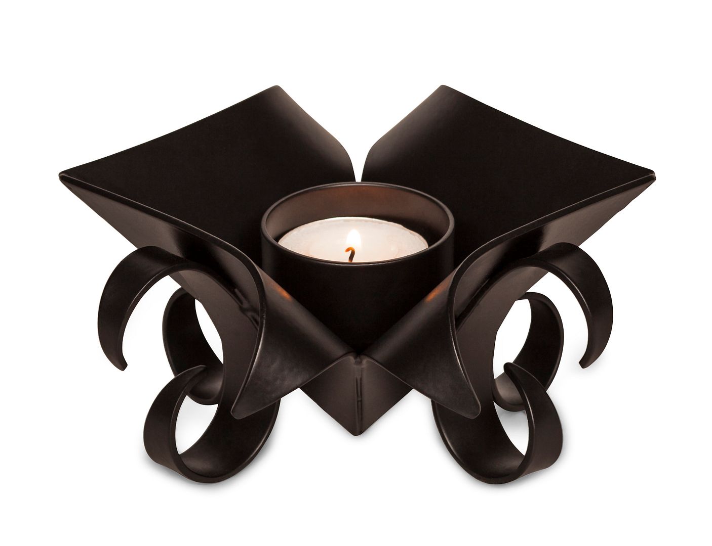 Black Metal Lotus Tea Light Holders Set of 2 Iron