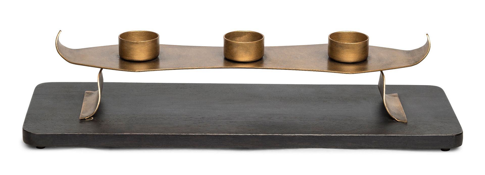 Black Gold Metal Tea Light Candle Holder with Wooden Base