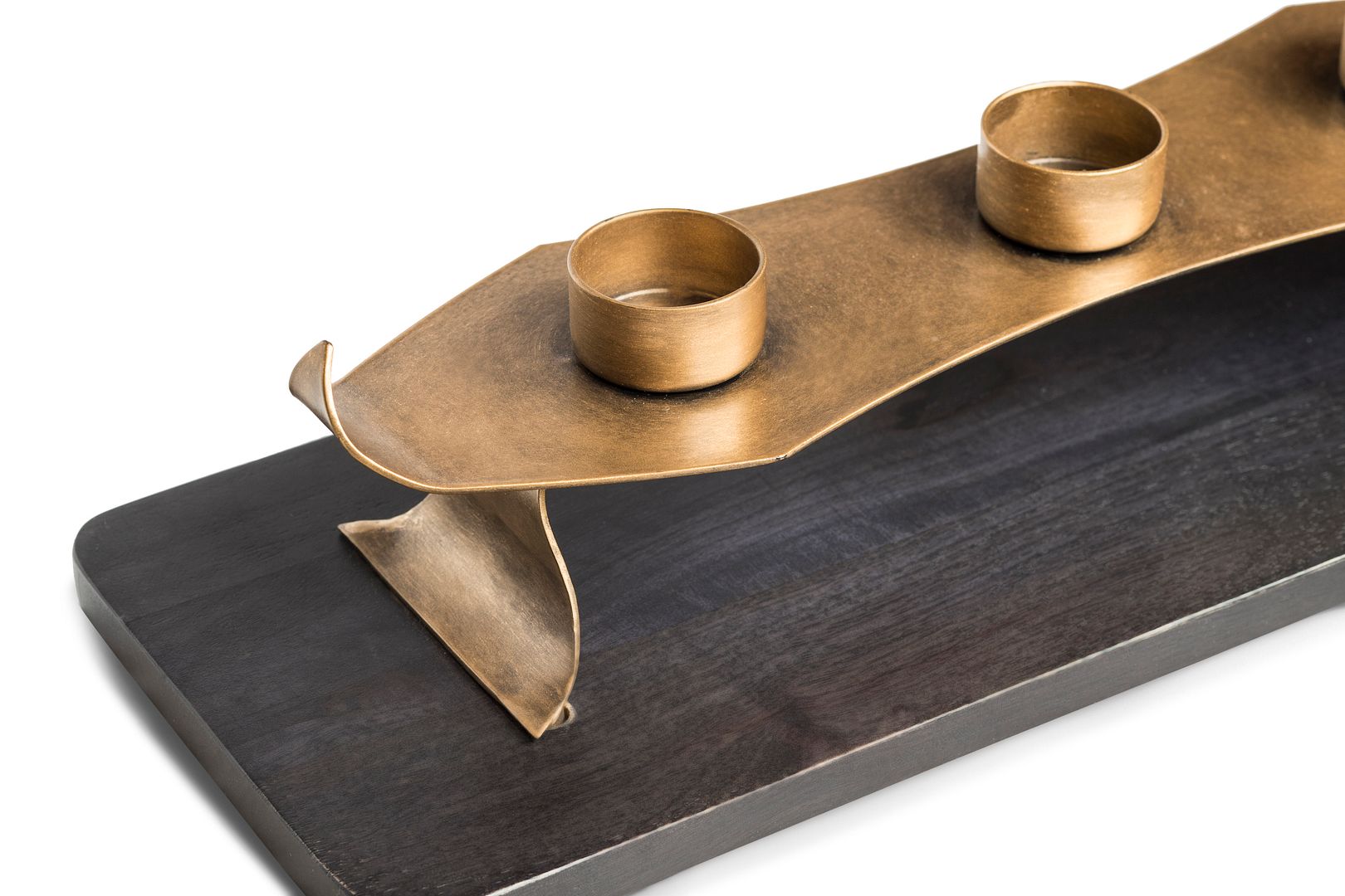 Black Gold Metal Tea Light Candle Holder with Wooden Base