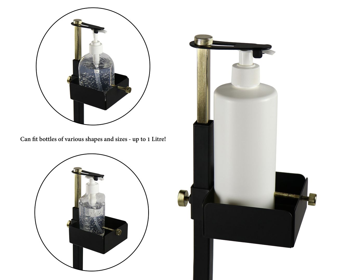 Adjustable Gold Black Touch-Free Sanitiser Dispenser Stand