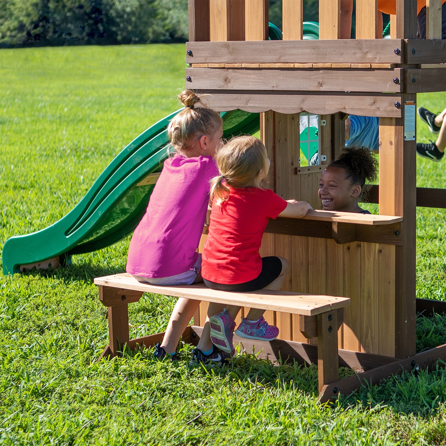 Raised Fort Play Centre, Belt Swings, Slide - Backyard Discovery