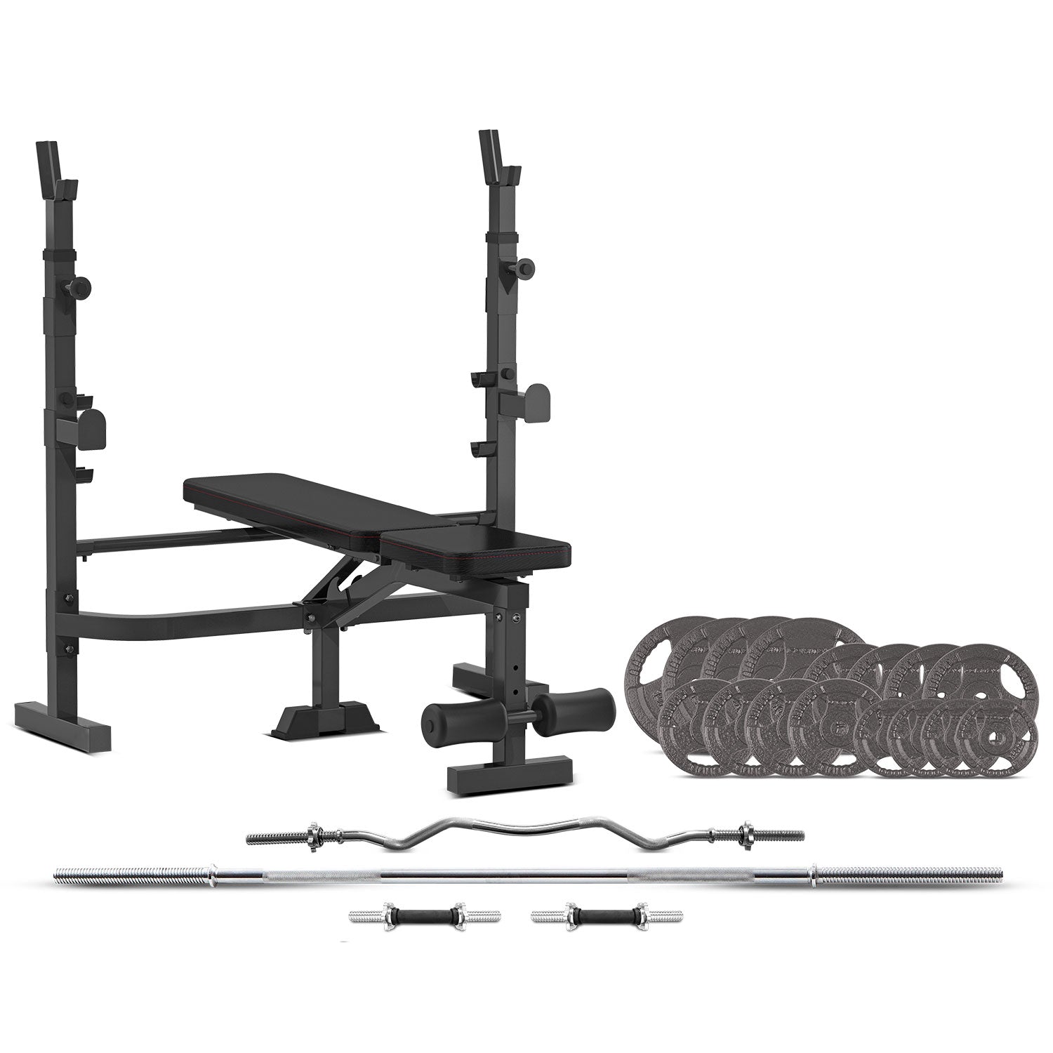 Adjustable Bench Press and Squat Rack with 90kg Weight Set - Cortex