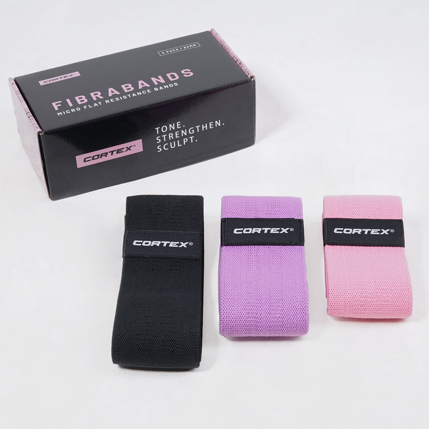CORTEX FibraBands 3 Pack Micro Flat Resistance Bands Black Purple Pink