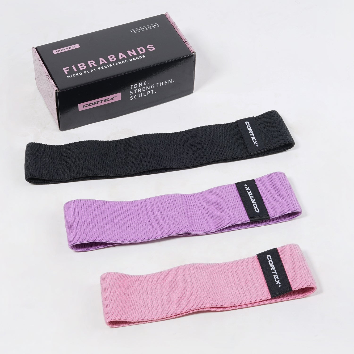 CORTEX FibraBands 3 Pack Micro Flat Resistance Bands Black Purple Pink