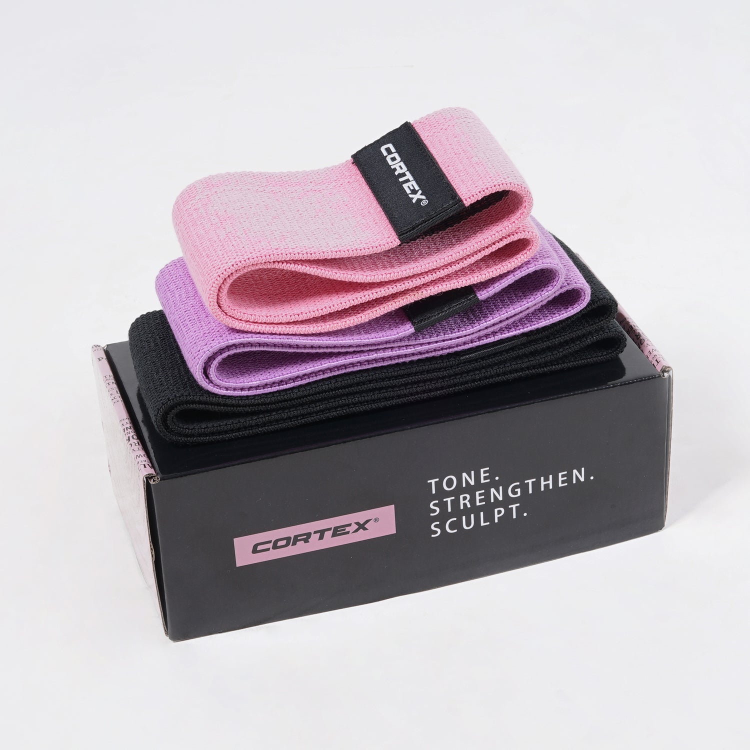 CORTEX FibraBands 3 Pack Micro Flat Resistance Bands Black Purple Pink