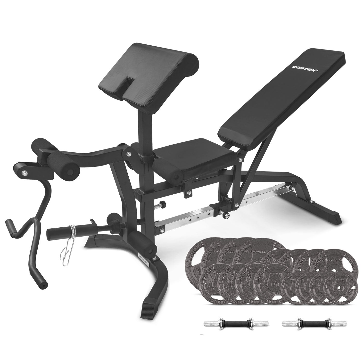 Adjustable FID Bench + 79kg Weight Plates & Dumbbells - CORTEX