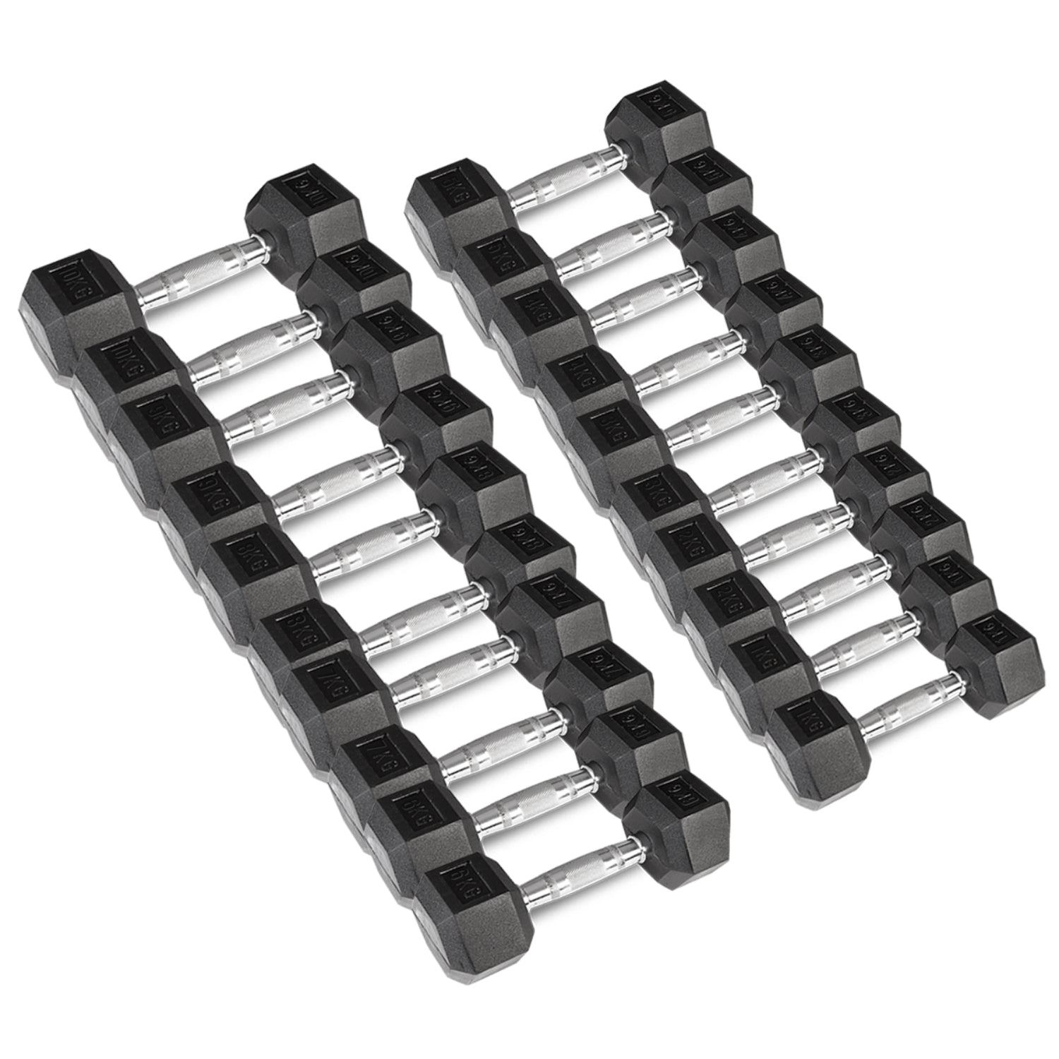 Rubber-Coated 110kg Hex Dumbbell Set, Contoured Handle