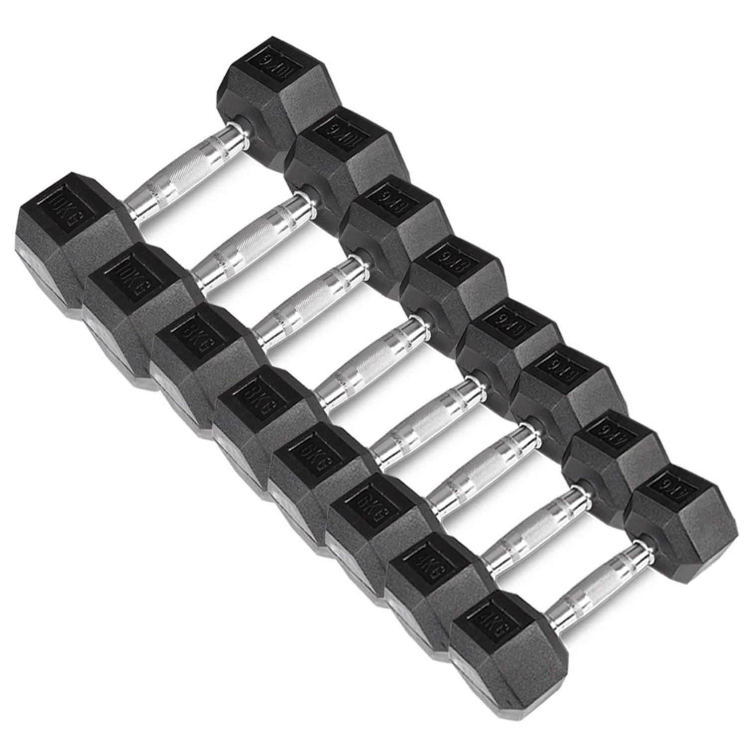 Rubber Coated Hex Dumbbell Set 56kg - Contoured Handle