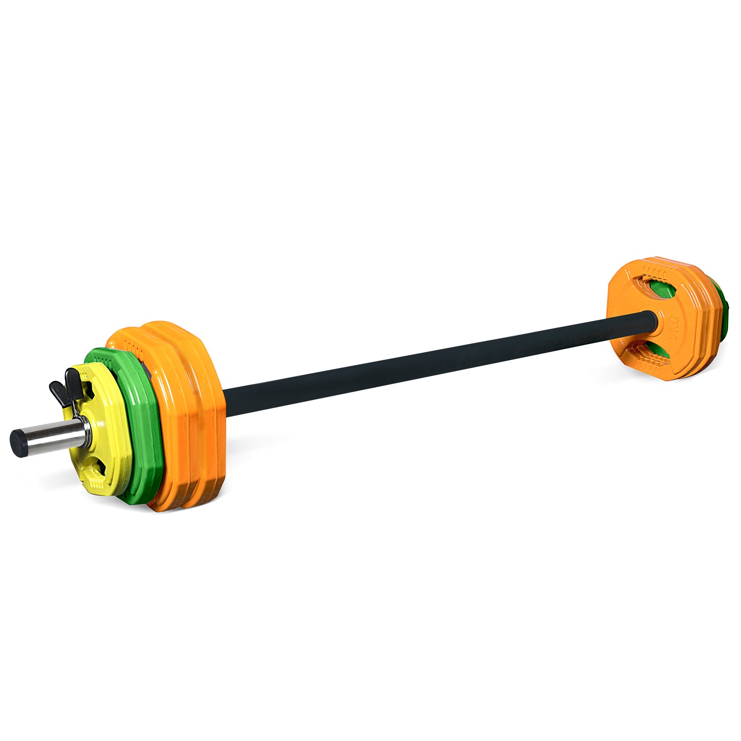 30kg Rubber Coated Barbell Weight Set, Anti-Roll Plates