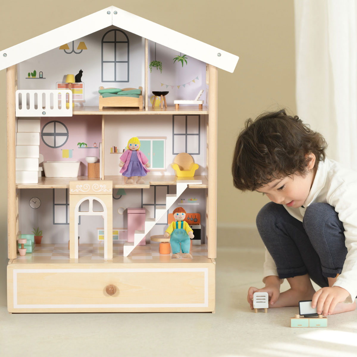 Happy Villa Dollhouse Wooden Playset Ages 3+