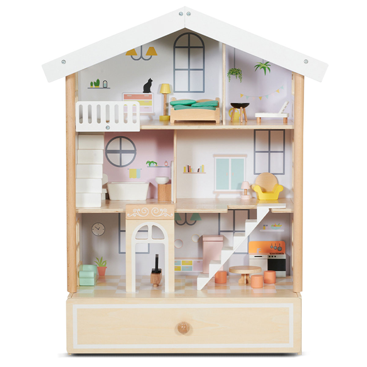 Happy Villa Dollhouse Wooden Playset Ages 3+