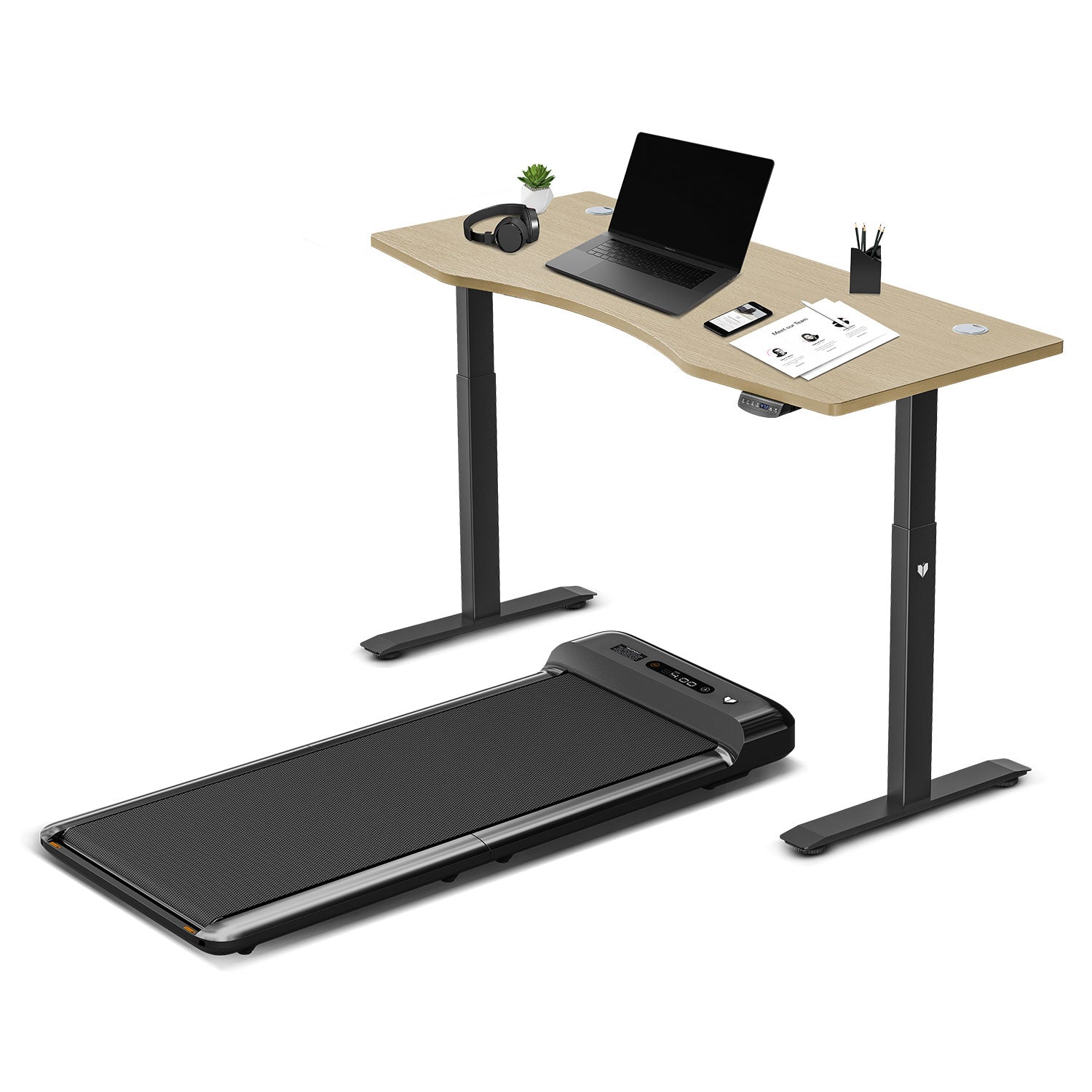 Compact Walking Pad Treadmill + Adjustable Standing Desk Set