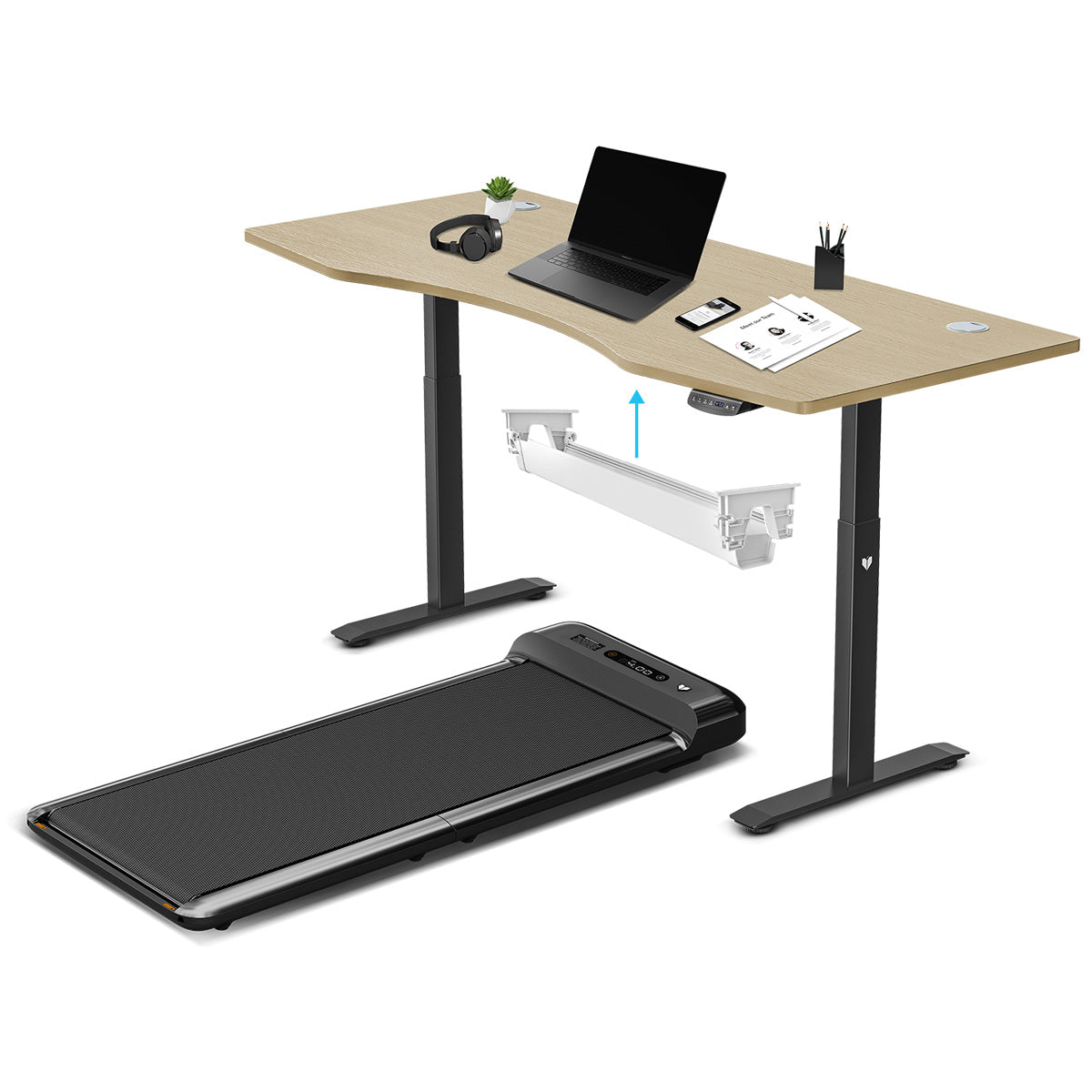 Adjustable Oak Standing Desk with WalkingPad M2 Treadmill