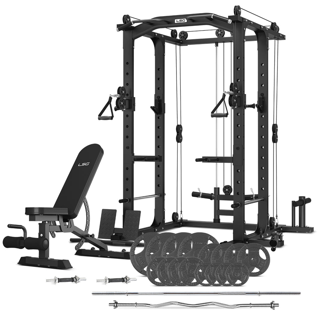 6-In-1 Power Rack, Cable Crossover, 90kg Weights - LSG GRK100