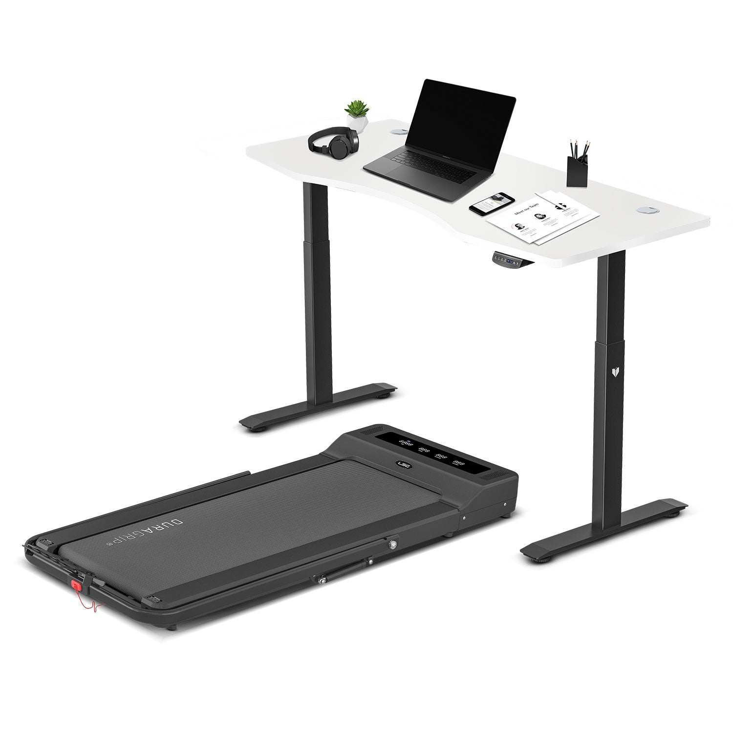 ShockControl Treadmill & Automatic Standing Desk Set (White) LSG