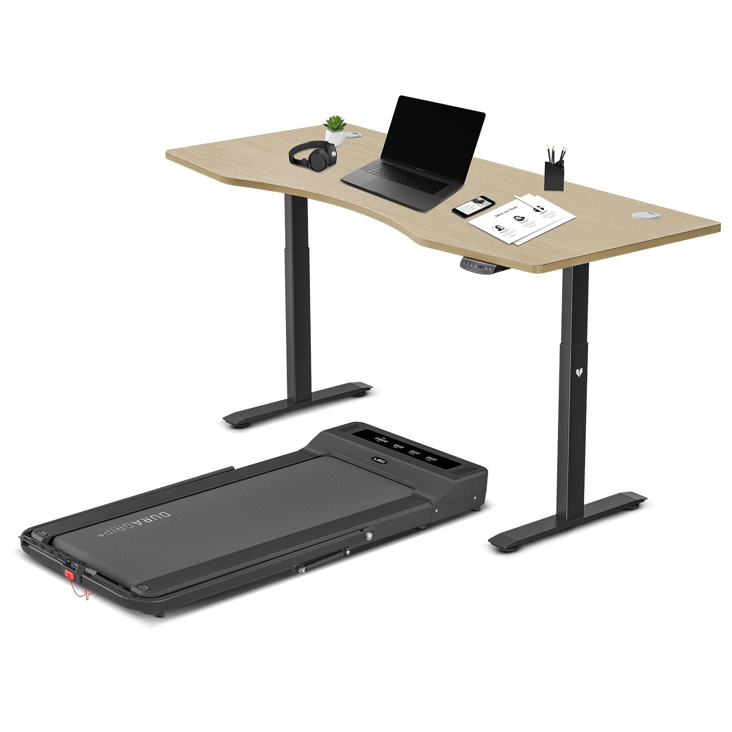 ShockControl Treadmill & Automatic Standing Desk Set (Oak)