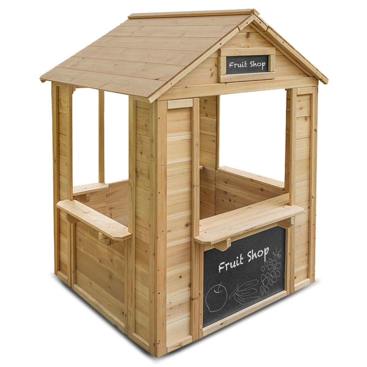 Wooden Cafe Cubby House w/ Chalkboard & Hinged Door