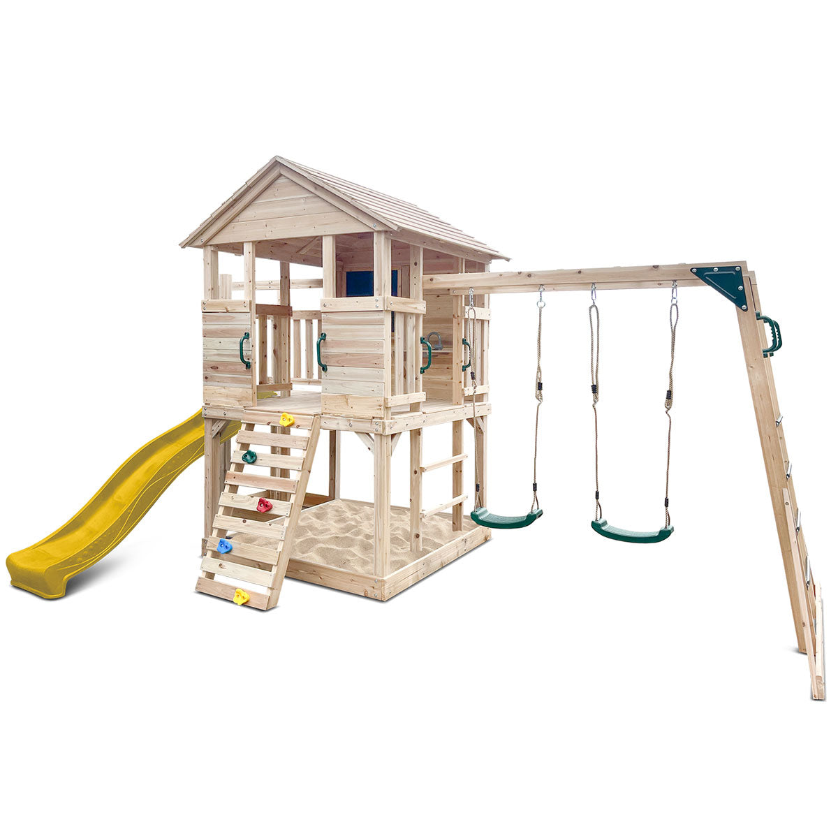Kingston Kids Cubby House 2.2m Yellow Slide Timber Play Centre