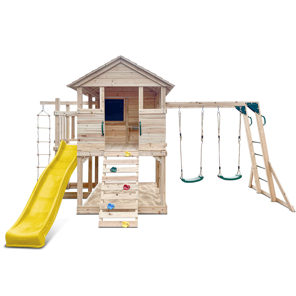 Kingston Kids Cubby House 2.2m Yellow Slide Timber Play Centre