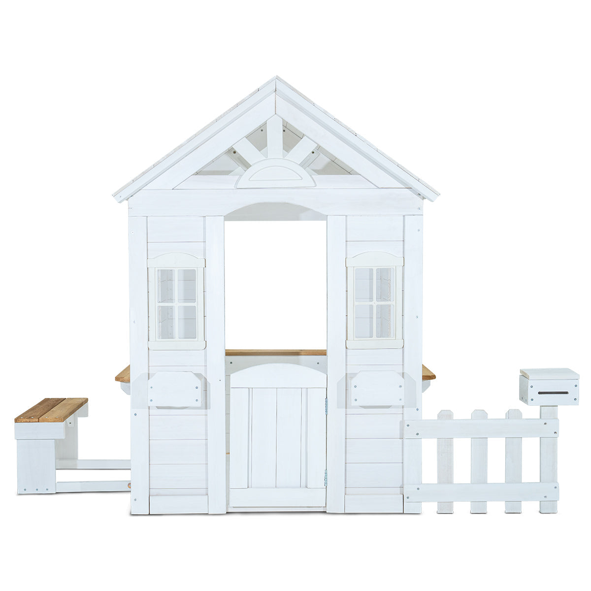 Teddy V2 Kids Cubby House White with Floor and Snack Bench