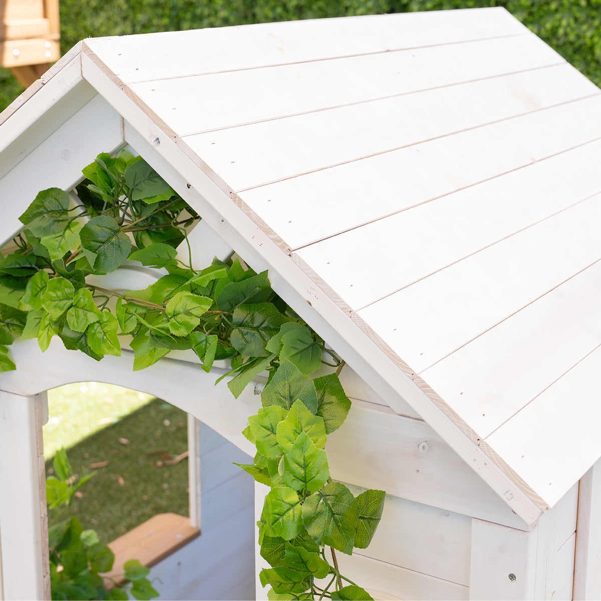 Teddy V2 Kids Cubby House White with Floor and Snack Bench