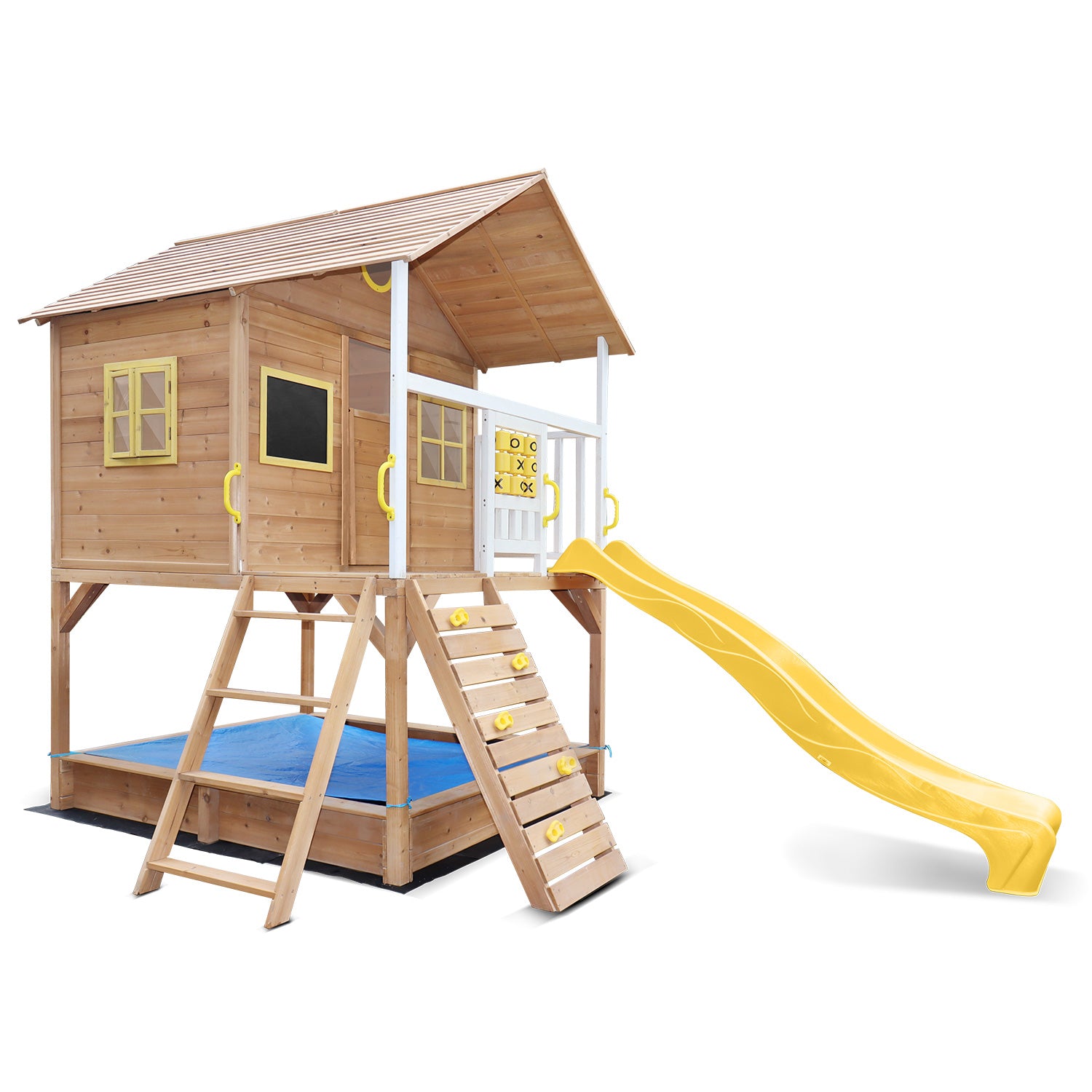 Warrigal Cubby House with Yellow Slide and Sandpit