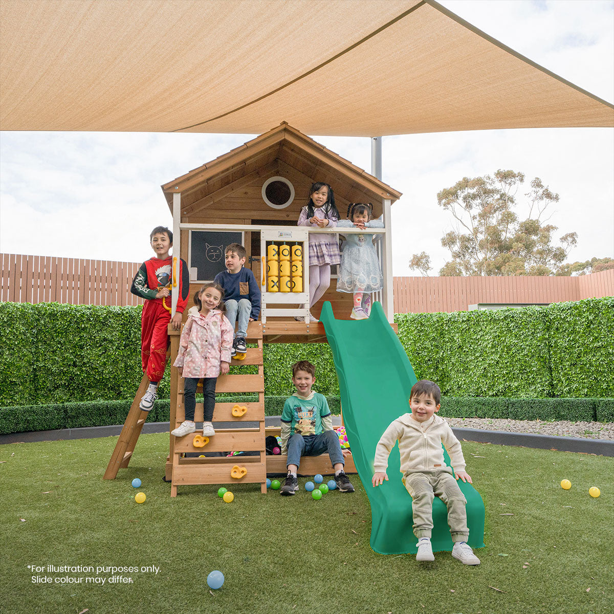 Lifespan Kids Warrigal Cubby House with 2.2m Slide Pastel Green