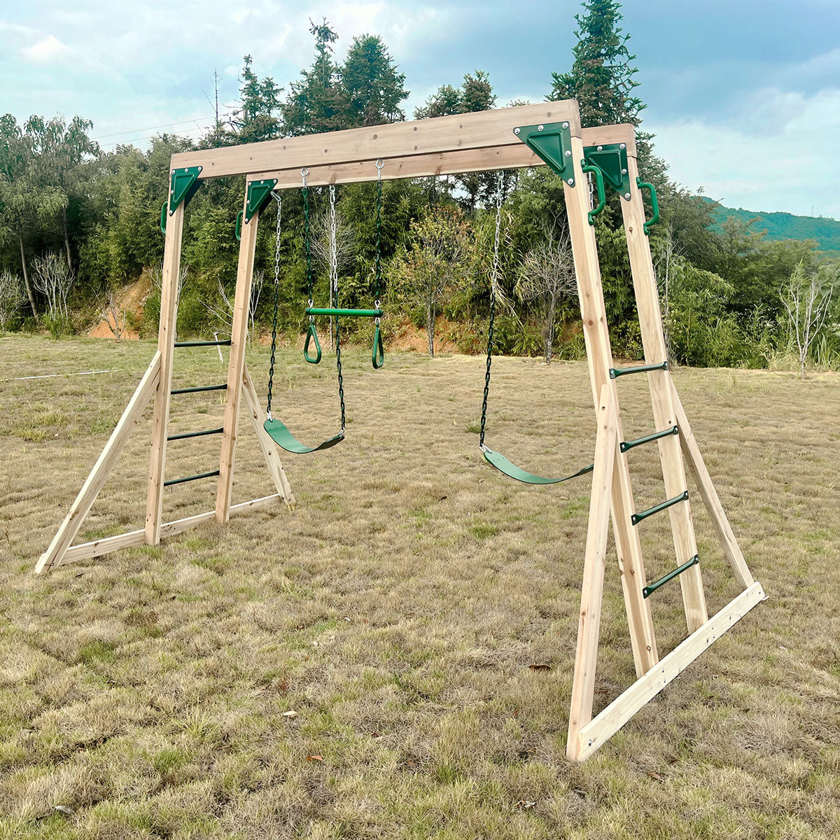 Daintree Kids 2-in-1 Monkey Bars & Swing Set Timber Outdoor Play Equipment