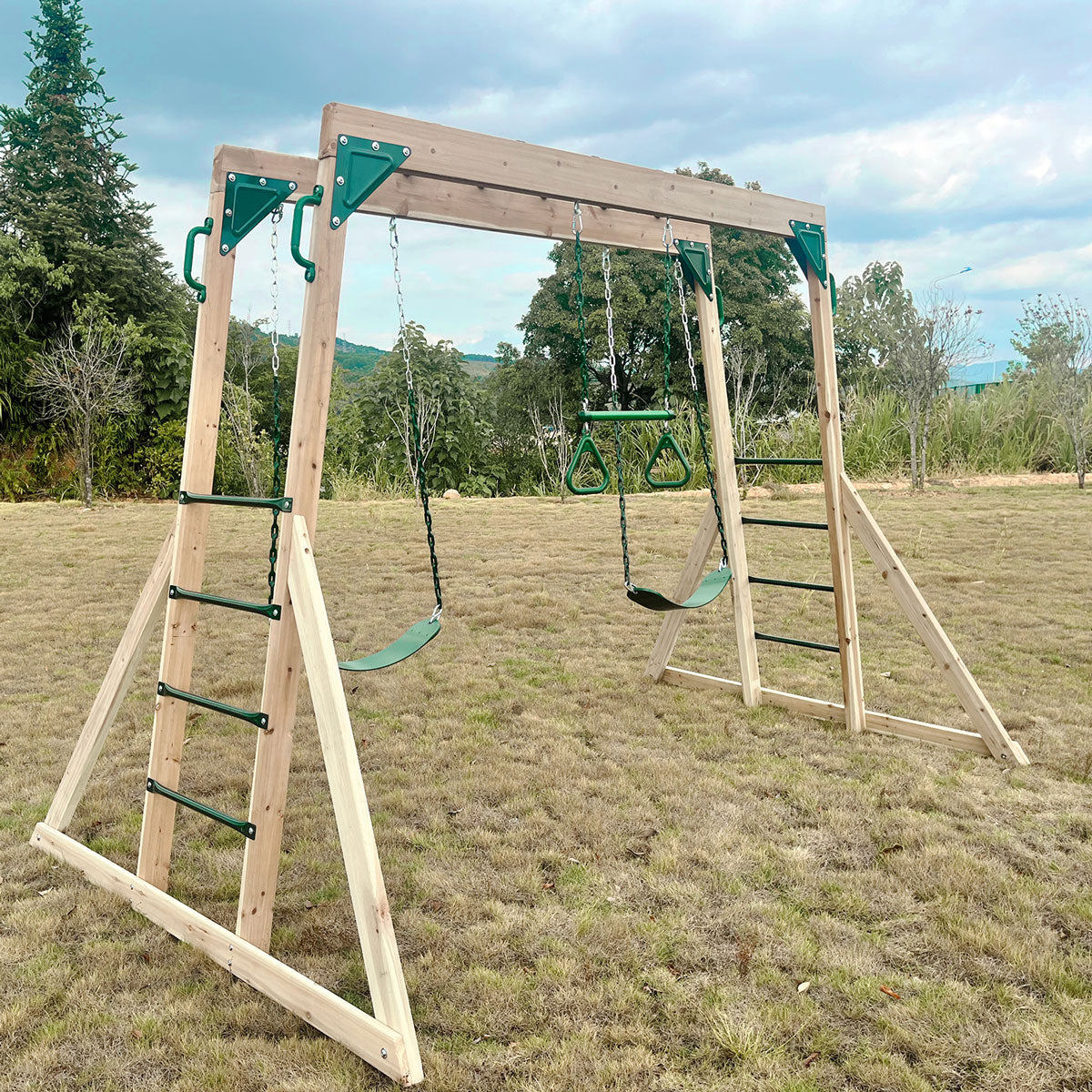 Daintree Kids 2-in-1 Monkey Bars & Swing Set Timber Outdoor Play Equipment