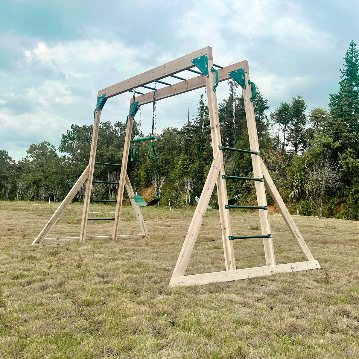 Daintree Kids 2-in-1 Monkey Bars & Swing Set Timber Outdoor Play Equipment