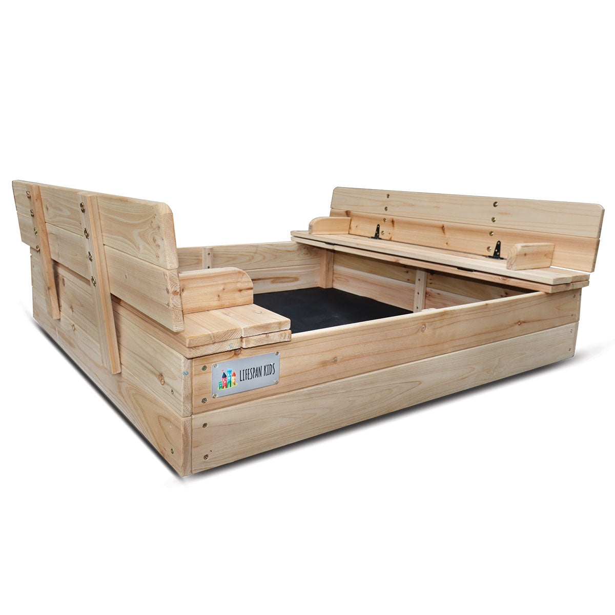 Foldable Timber Sandpit with Seats, Ground Sheet - Lifespan Kids