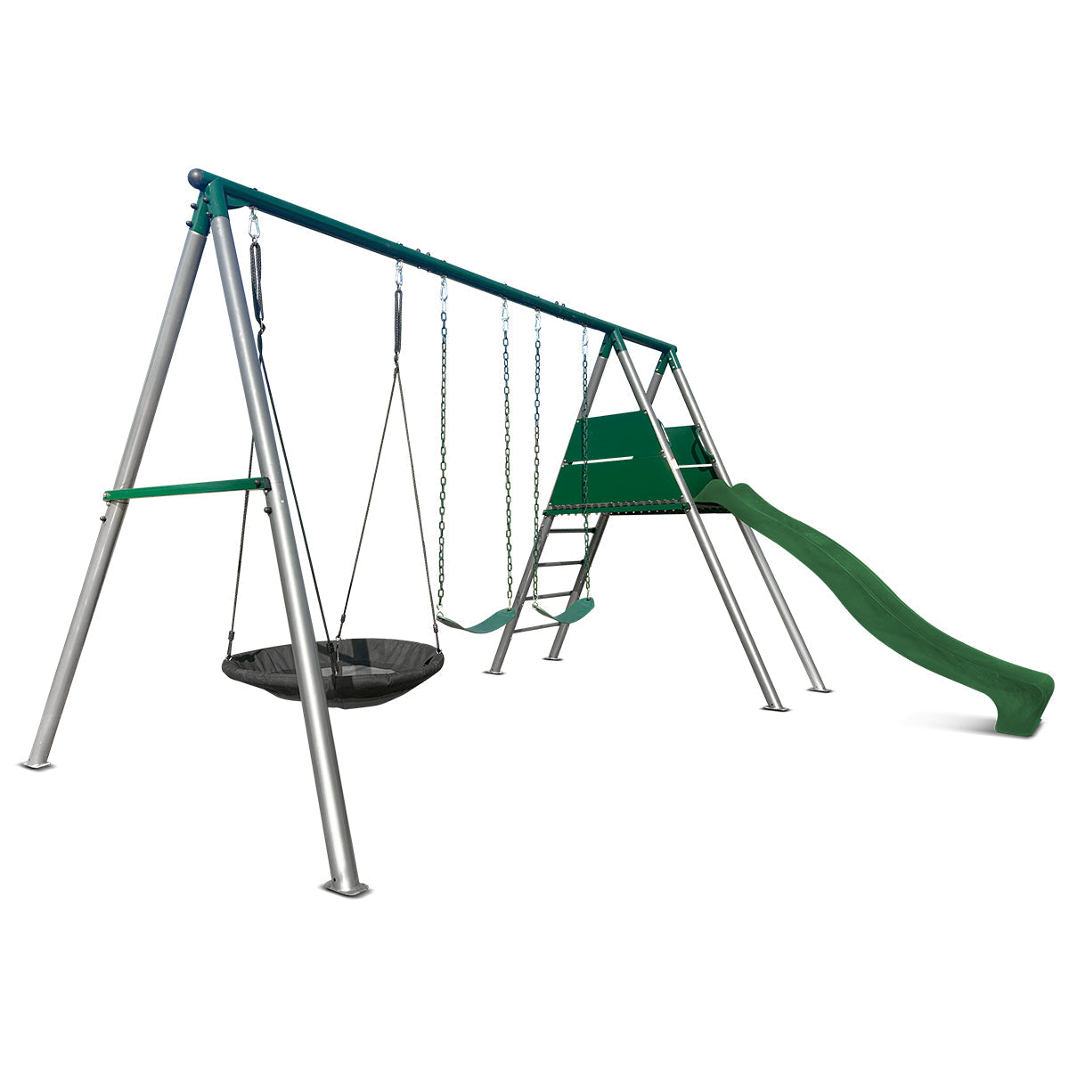 Lifespan Kids Europa Commercial Grade Steel Swing Set with Climb & 2.2m Slide Green